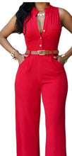 Load image into Gallery viewer, Red belted wide leg jumpsuit