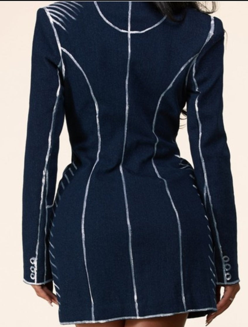 white christmas dresses Pinstripe Rhinestone Denim Blazer Dress – Ver Luisant main image 1