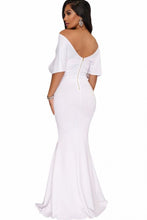 Load image into Gallery viewer, White Off Shoulder Zipper Sexy Mermaid Maxi Dress