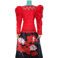 Red Long Sleeve Lace Top