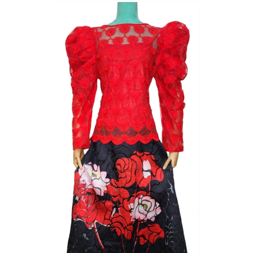 Red Long Sleeve Lace Top