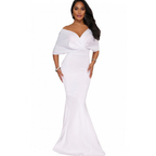 White Off Shoulder Zipper Sexy Mermaid Maxi Dress