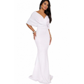 White Off Shoulder Zipper Sexy Mermaid Maxi Dress