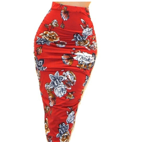 Red Pattern Pencil Skirt
