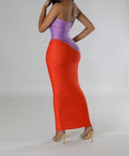 Lilac/Orange Bodycon Strapless Dress