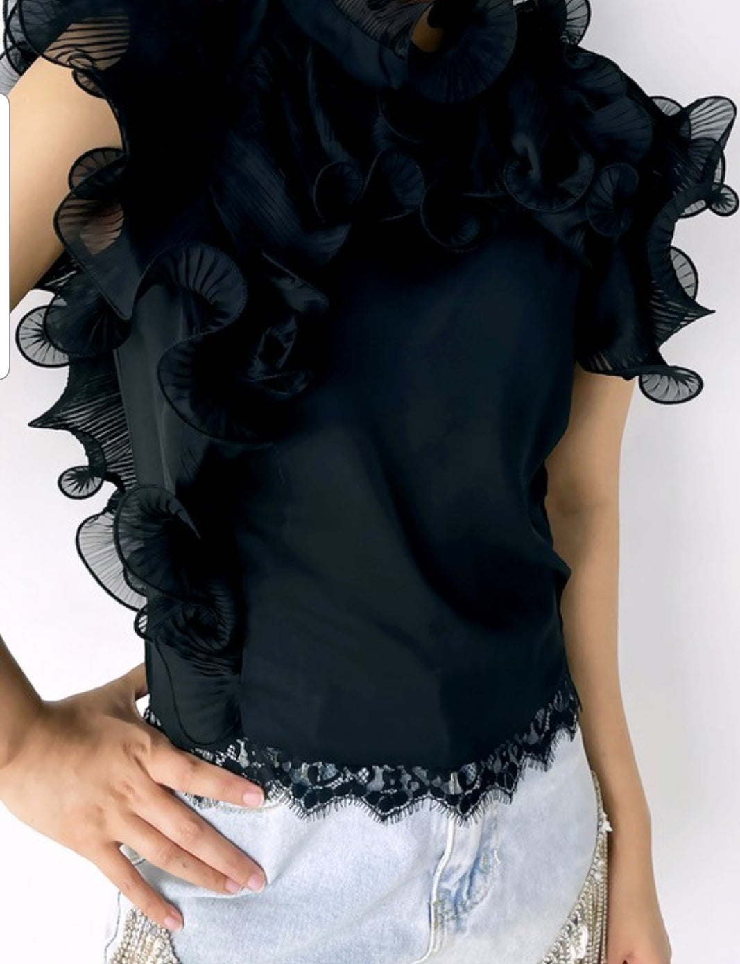 Black Ruffle Top