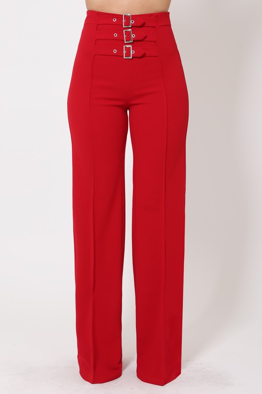Triple belt front details red pants