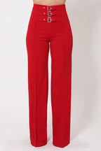 Triple belt front details red pants