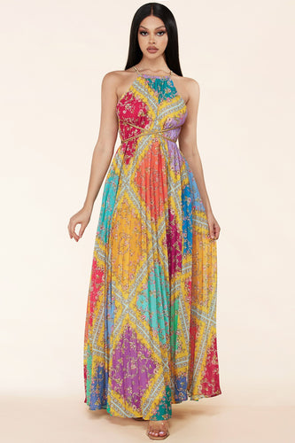 Vintage floral maxi dress with beautiful summery colors xy low-back.