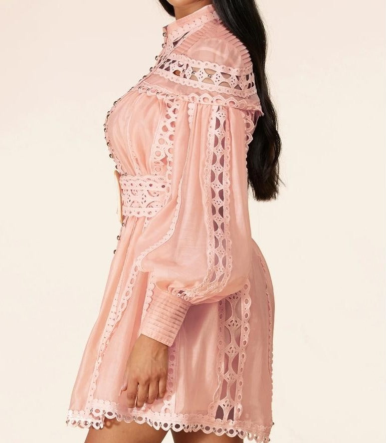 Blush Diamond Shape Mini dress with silver tone beads