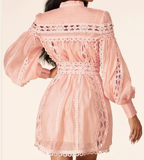 Blush Diamond Shape Mini dress with silver tone beads