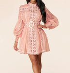 Blush Diamond Shape Mini dress with silver tone beads