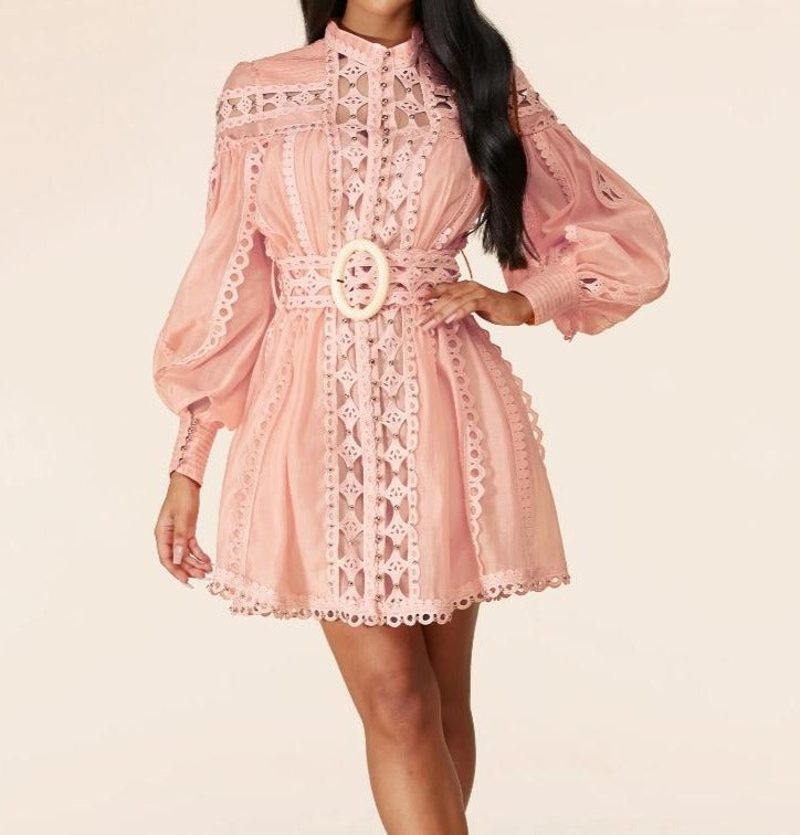 Blush Diamond Shape Mini dress with silver tone beads