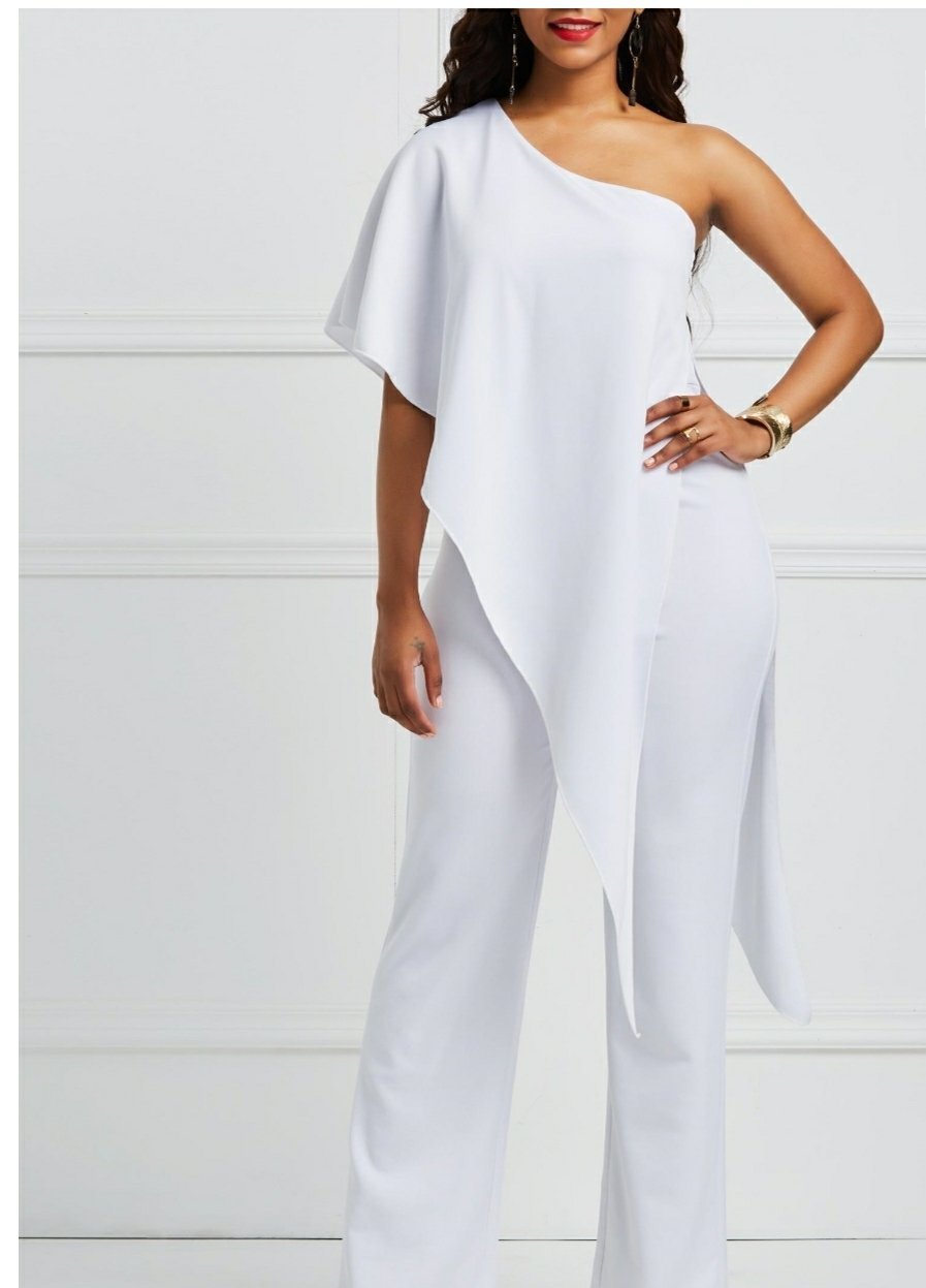 White Off Shoulder Zipper jumpsuit