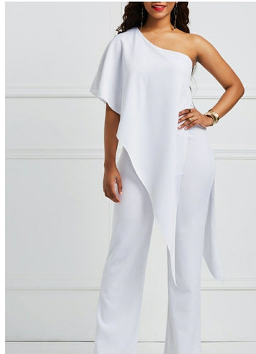 White Off Shoulder Zipper jumpsuit