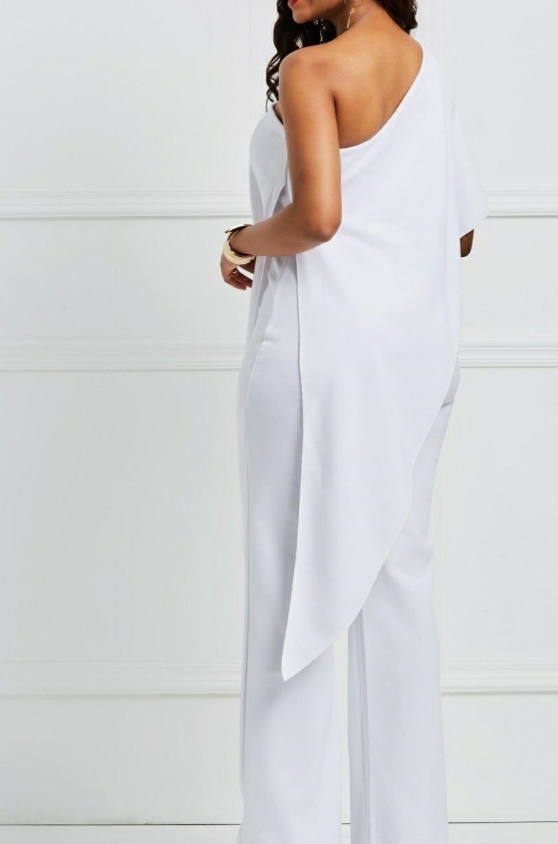 White Off Shoulder Zipper jumpsuit