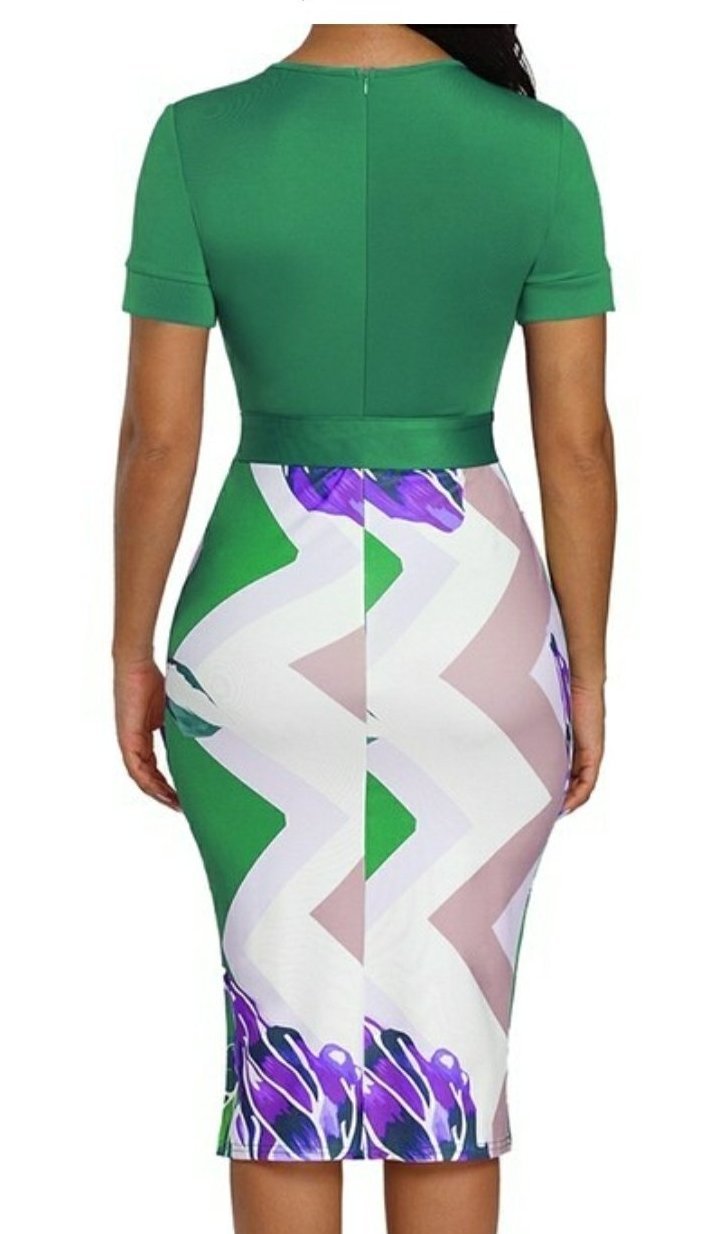 Green Floral Print Zipper Bodycon Dress