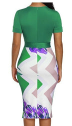 Green Floral Print Zipper Bodycon Dress