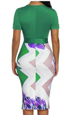 Green Floral Print Zipper Bodycon Dress