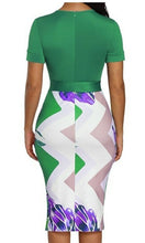 Load image into Gallery viewer, Green Floral Print Zipper Bodycon Dress