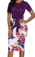 Load image into Gallery viewer, Purple Floral Print Zipper Bodycon Dress