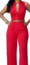 Load image into Gallery viewer, Red belted wide leg jumpsuit