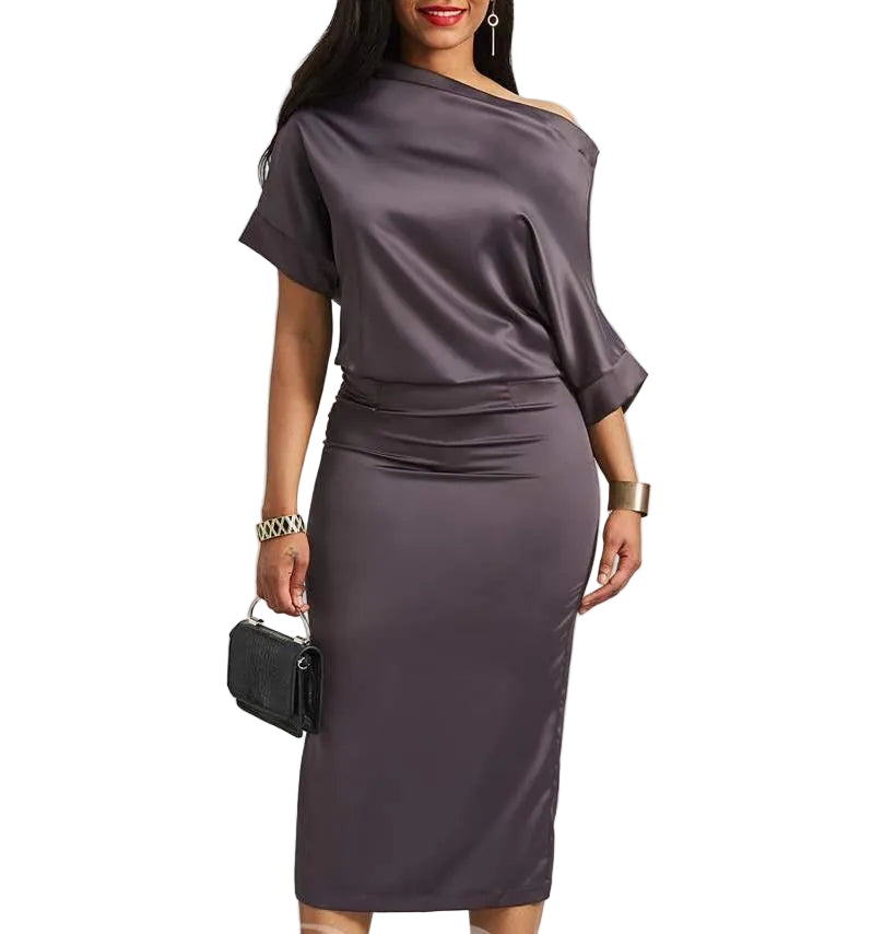 Slash neck half sleeve women’s sheath dress