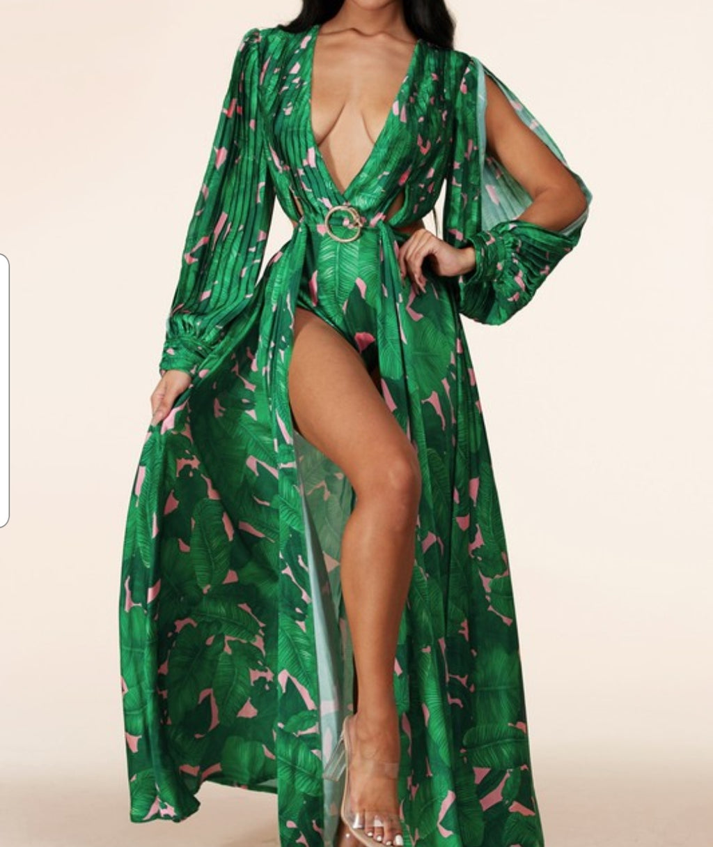 Tropical Leaf Maxi Dress