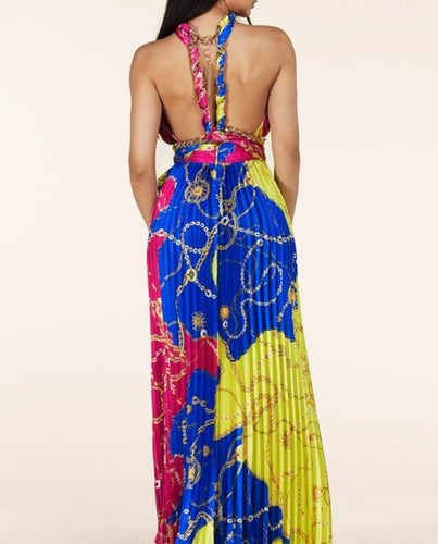 Multi Color Pleated Maxi Dress