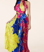 Multi Color Pleated Maxi Dress