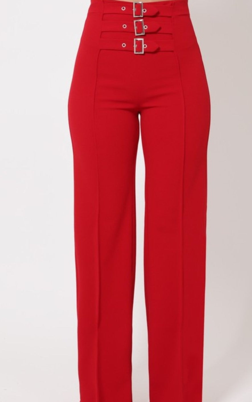 Triple belt front details red pants