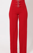 Load image into Gallery viewer, Triple belt front details red pants