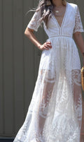 Sleeve Mesh Lace Maxi Dress