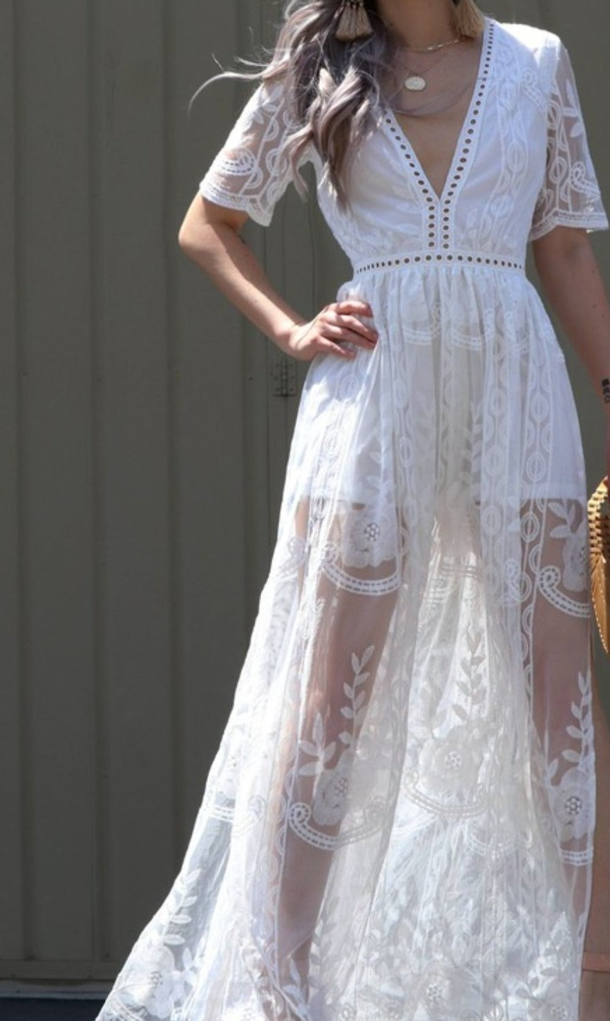 Sleeve Mesh Lace Maxi Dress