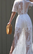 Sleeve Mesh Lace Maxi Dress